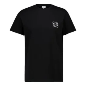 Anagram-broderad bomullströja med rund hals och korta ärmar, svart H526341Xai-1100