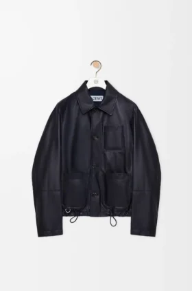 Arbetsjacka i nappa-lammskinn och nylon