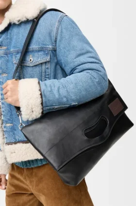 Bob Folded Tote i glansigt, smidigt kalvskinn