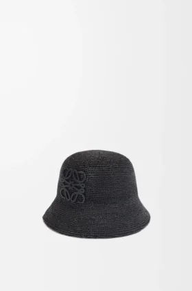 Bucket-hatt i raffia och kalvskinn