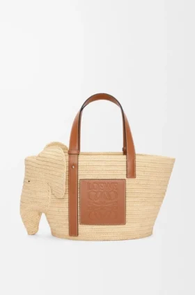 Elephant Basket i raffia och kalvskinn