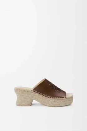 Espadrille-sandaler med plattform i vegetabiliskt garvat kalvskinn