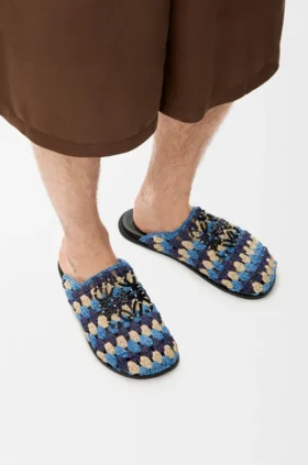 Flex-mule i raffia och kalvskinn