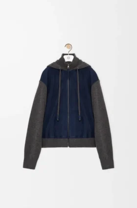 Hybrid-hoodie med dragkedja i getskinn och ullblandning