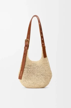 Liten Punch Hole Hobo i raffia och kalvskinn