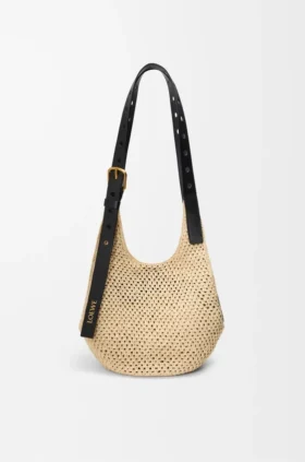 Liten Punch Hole Hobo i raffia och kalvskinn