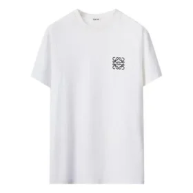 Loewe Anagram, broderad bomullströja med rund hals och korta ärmar för män, vit, H526Y22J26-2100