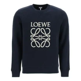 Loewe Anagram, herrtröja i bomull med rund hals och broderat alfabet, sportig klassisk stil, marinblå, H526Y24J02-5110