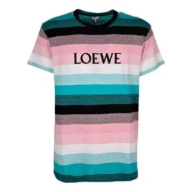 Loewe kortärmad tröja för män i bomull med randigt mönster och broderad logotyp H6109950Pc-9990