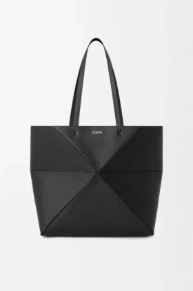 Medium horisontell Puzzle Fold-toteväska i mjukt kornat kalvskinn