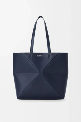 Medium horisontell Puzzle Fold-toteväska i mjukt kornat kalvskinn