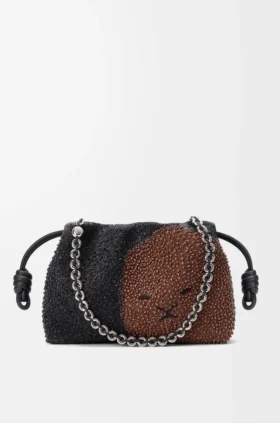 Medium Lion Beads Flamenco Purse i pärlbroderad canvas och kalvskinn
