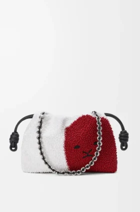 Medium Lion Beads Flamenco Purse i pärlbroderad canvas och kalvskinn