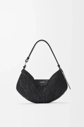 Medium loewe Swing-väska i raffia och kalvskinn