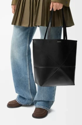 Medium Puzzle Fold-toteväska i glansigt kalvskinn