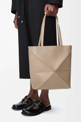 Medium Puzzle Fold-toteväska i glansigt kalvskinn