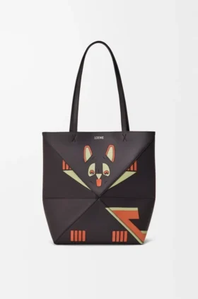 Medium Puzzle Fold-toteväska i nappa-kalvskinn med motivet ”Futurist Cat”