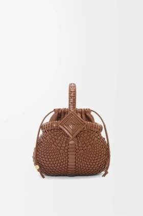 Mini Diamond Round Basket-väska i kalvskinn